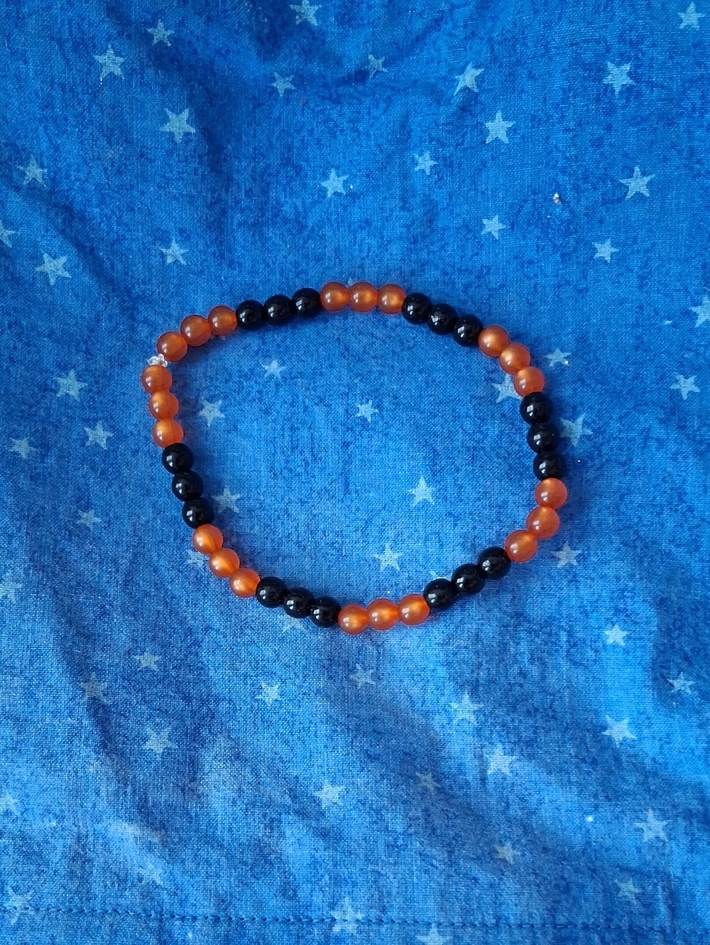 Women's Black and Orange Beaded Stretch Bracelet